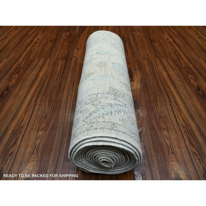 2'6"X19'9"Hand Knotted Angora Oushak Afghan Runner Gray Pure Wool