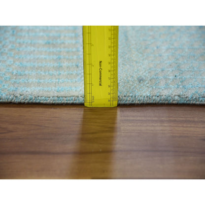2'8"X15' Blue Hand Knotted Modern Grass Design Wool/Silk Xl Runner Rug