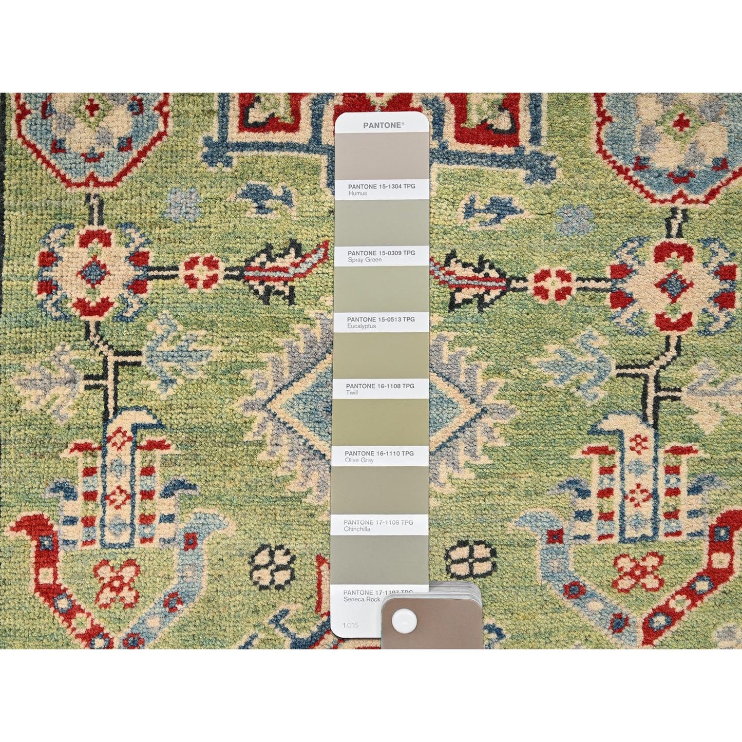 2'8"X12'7" Green Kazak With Geometric Design Hand Knotted Rug Wool Runner