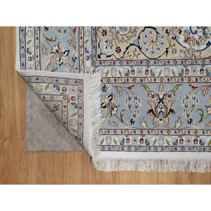 8'7"X12' Ivory Wool And Silk Nain Medallion Design Hand Knotted Rug