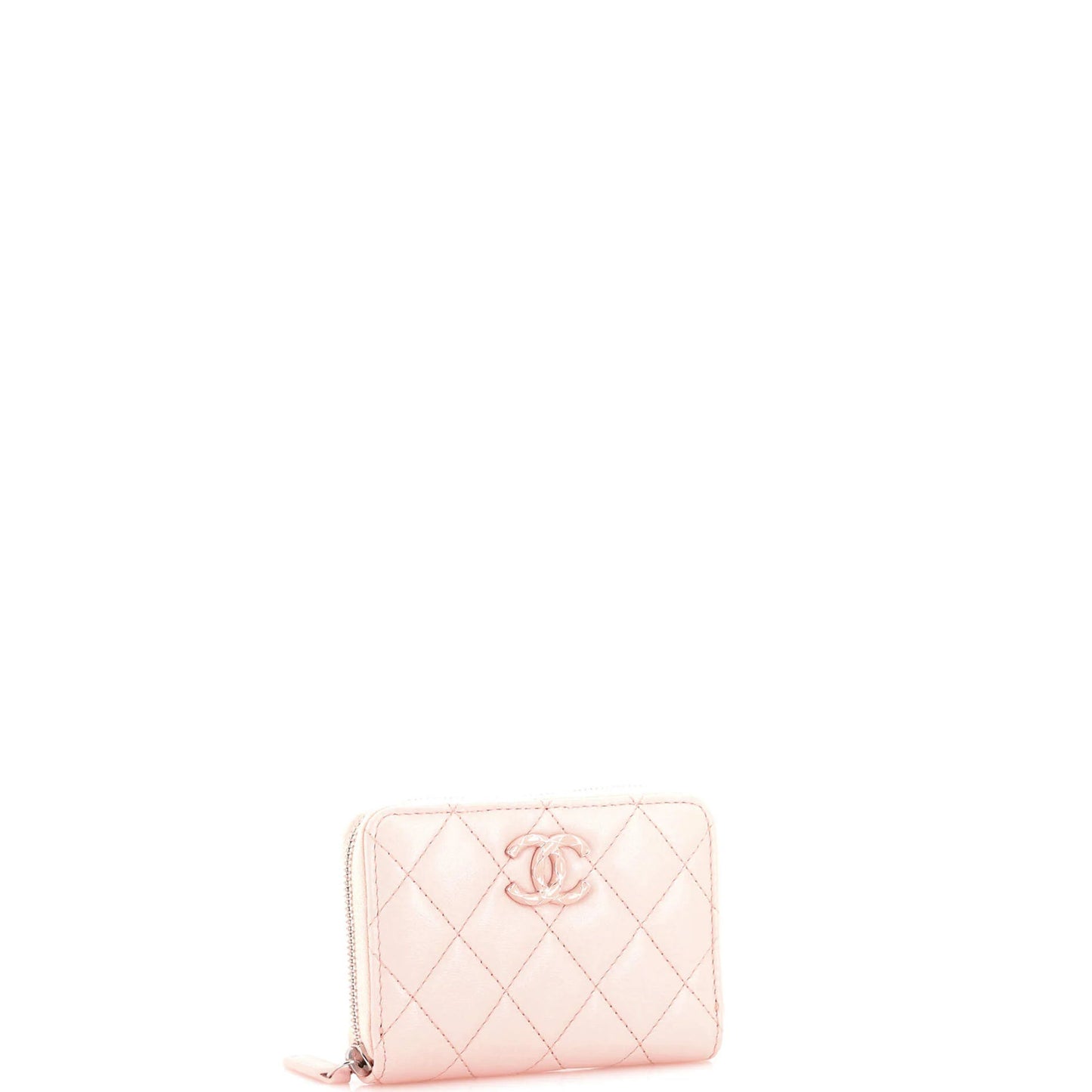 Chanel Cc Enamel Zip Coin Purse Quilted Lambskin