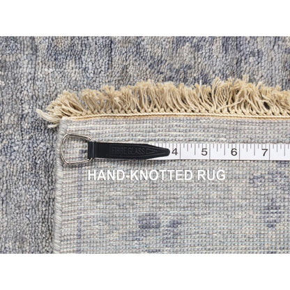 2'6"X5'10" Gray Broken Zoroastrian Design Silk Hand Knotted Runner Rug