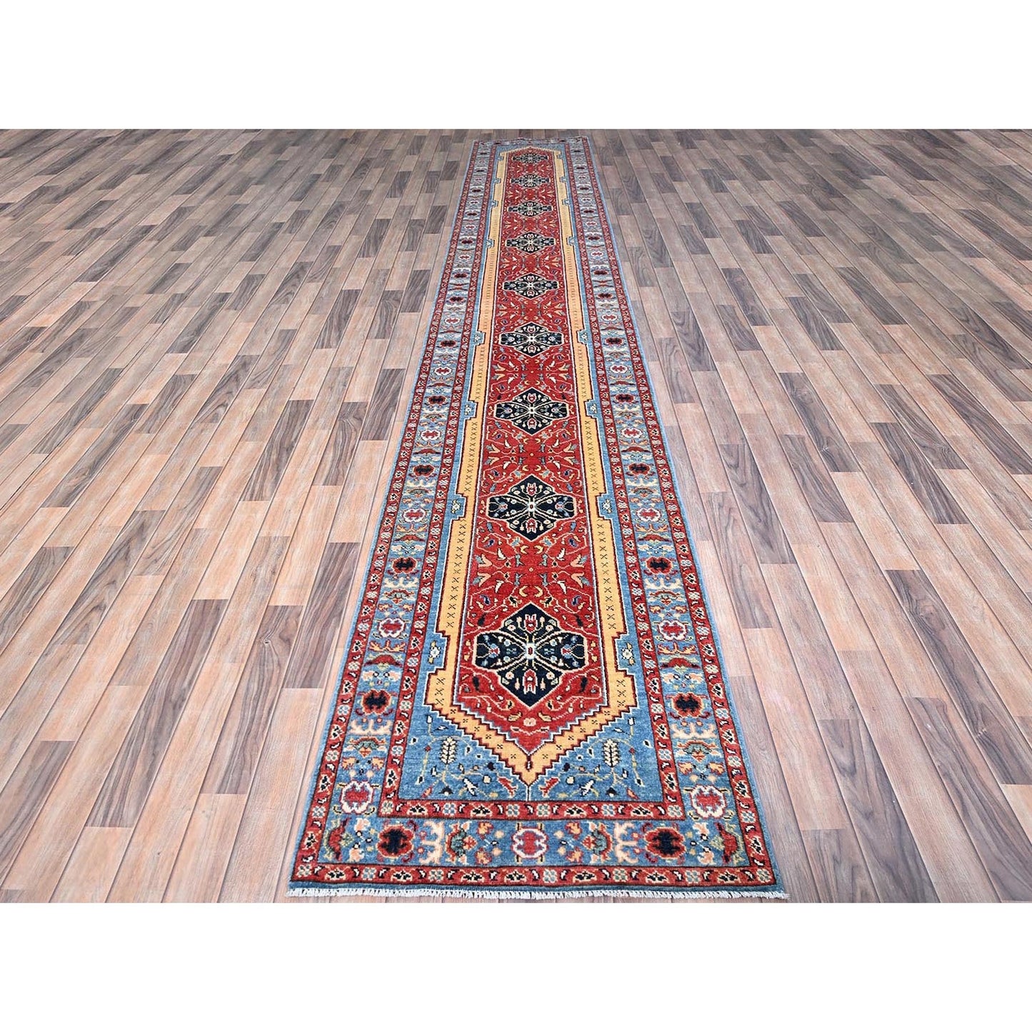 2'9"X17'5" Fire Engine Red Peshawar Seerape Heris Runner Oriental Rug