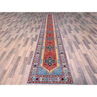 2'9"X17'5" Fire Engine Red Peshawar Seerape Heris Runner Oriental Rug
