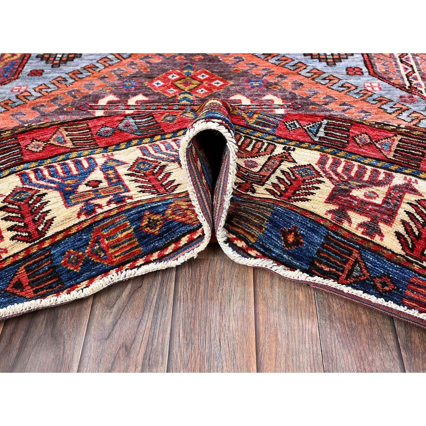 6'1"X8'4" Dusk Purple Ersari Caucasian Design Revival Hand Knotted Wool Rug