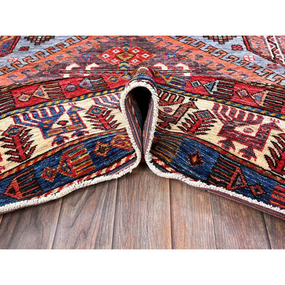 6'1"X8'4" Dusk Purple Ersari Caucasian Design Revival Hand Knotted Wool Rug