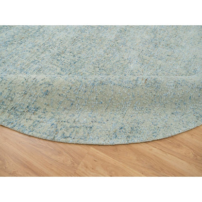 9'10"X9'10" Gray Wool And Silk Modern Jacquard Hand Loomed Round Rug