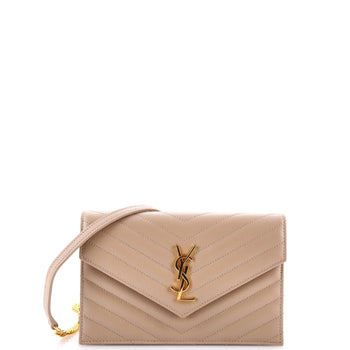Saint Laurent Classic Monogram Wallet On Chain Matelasse Chevron Leather Small