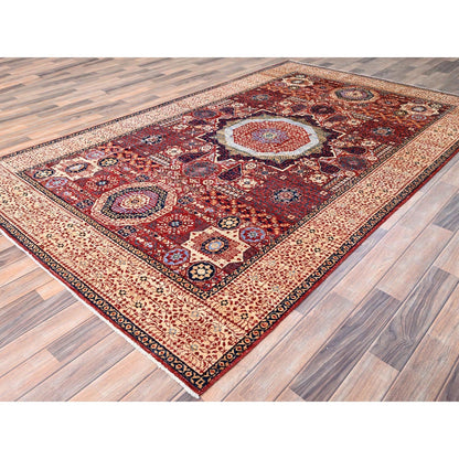 5'9"X9'7" Vermilion Red Hand Knotted Mamluk Design 200 Kpsi Pure Wool Rug