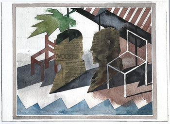 Robert H. Cumming (Usa) Original Painting Watercolor Collage On Paper Signed