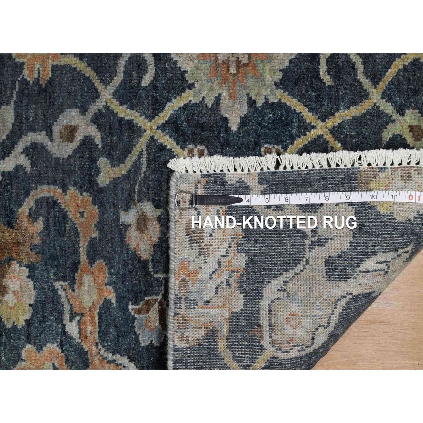 2'X3' Midnight Blue Broken Oushak Design Pure Wool Hand Knotted Mat Rug