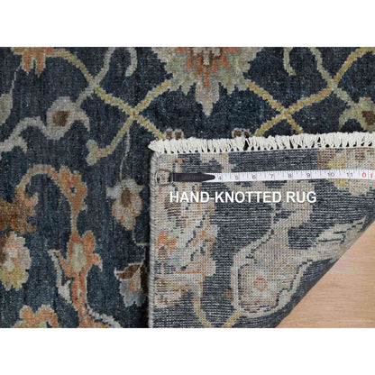 2'X3' Midnight Blue Broken Oushak Design Pure Wool Hand Knotted Mat Rug
