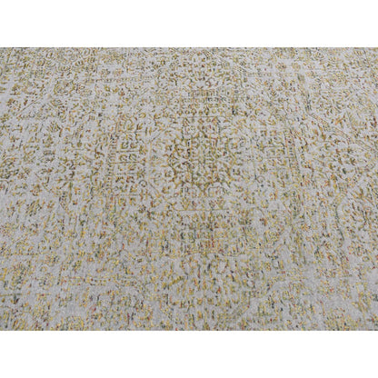 9'10"X14' Silk Gray Broken Mamluk Design Hand Loomed Wool And Silk Rug