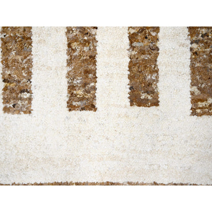 12'2"X14'10" Brown Wool Minimalist Stripe Hand Knotted Oversized Rug