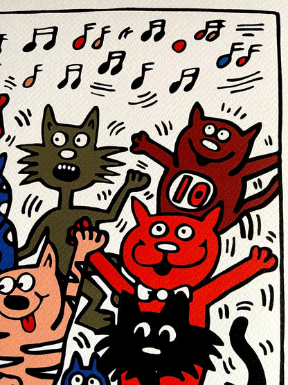 Keith Haring Lithograph From A Painting 'Cats' Coa Signed In Pen Numbered