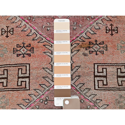 3'X10'5" Peach Vintage Zoroastrian Village Hand Knotted Wool Runner Rug