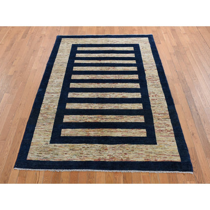 5'7"X8' Brown Pure Wool, Peshawar Gabbeh Hand Knotted On Clearance Rug