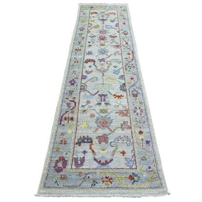 2'5"X9'8" Gray Pure Wool Hand Knotted Afghan Angora Ushak Runner Rug