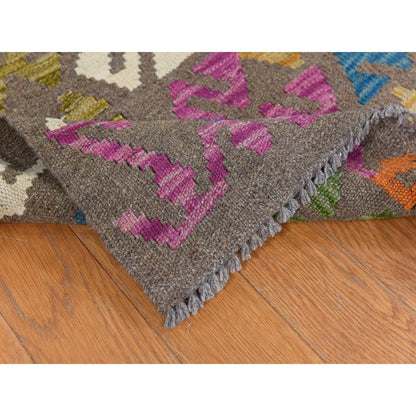 8'2"X9'6" Brown Colorful Afghan Kilim Pure Wool Flat Weave Hand Woven Rug
