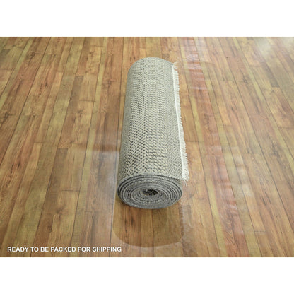 2'6"X20'4" Brown Modern Grass Design Hand Knotted Wool & Silk Runner Rug
