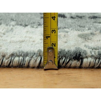4'X10' Shadow Black Hand Knotted Abstract Wool And Silk Wide Runner Rug