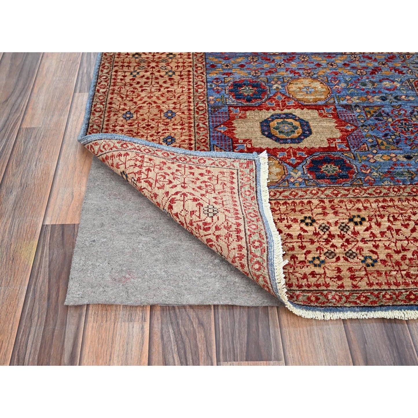 6'1"X9' Blue Hand Knotted All Wool Mamluk Dynasty 200 Kpsi Design Rug