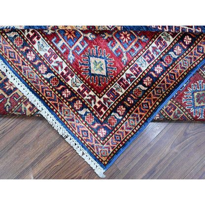 8'X8' Medium Blue Super Kazak Medallions Wool Hand Knotted Oriental Rug