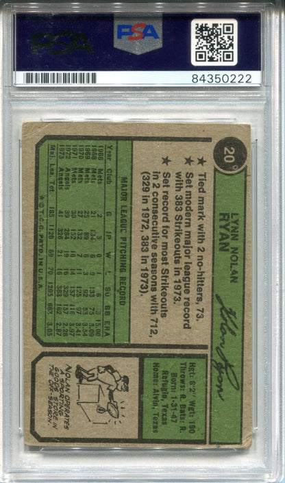 Nolan Ryan "Hof 99" Autographed 1974 Topps Card (Psa)