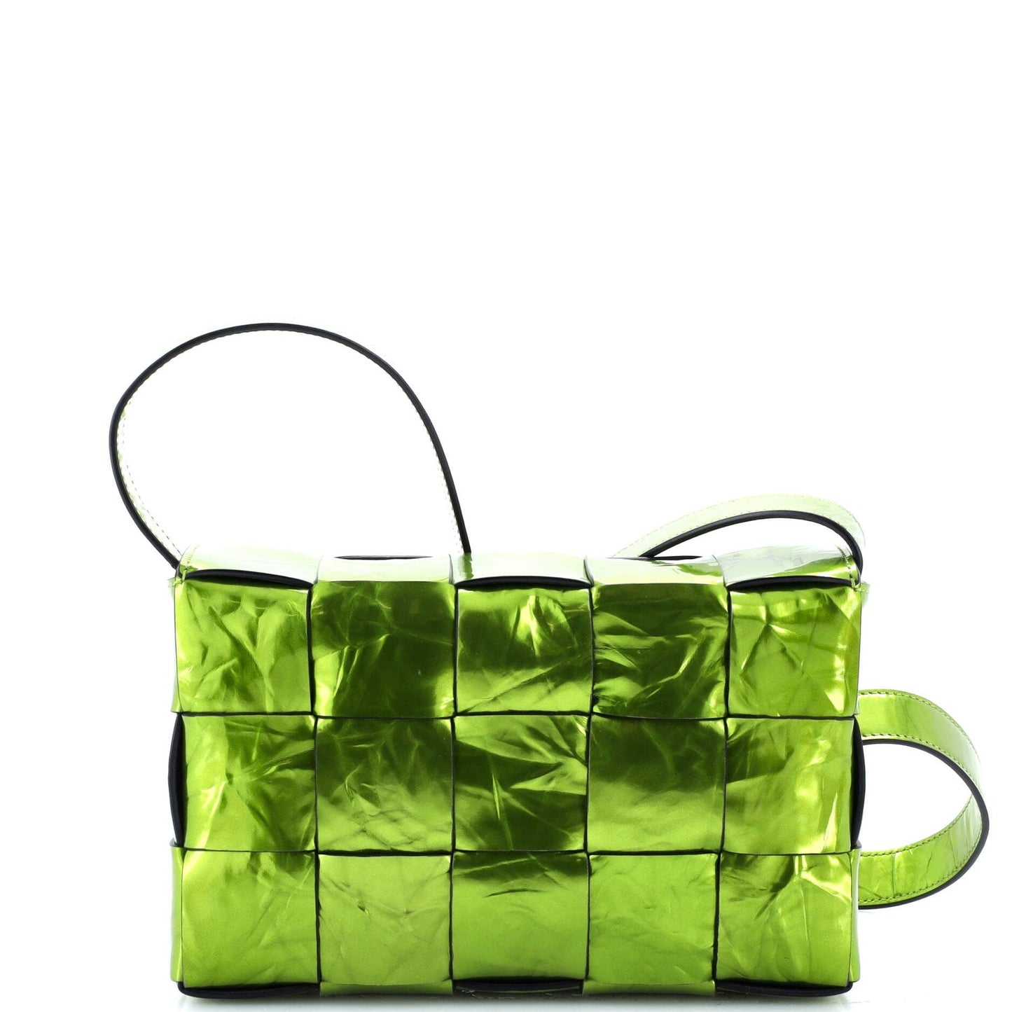 Bottega Veneta Cassette Crossbody Bag Maxi Intrecciato Crinkled Metallic Leather