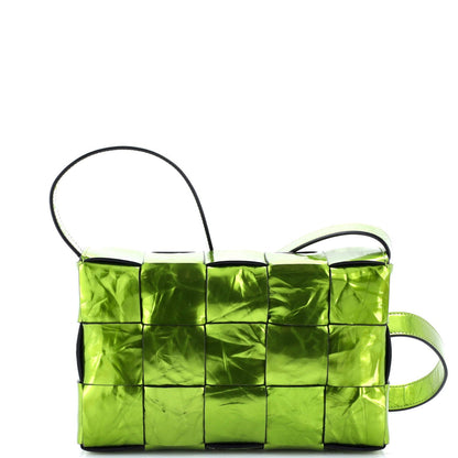 Bottega Veneta Cassette Crossbody Bag Maxi Intrecciato Crinkled Metallic Leather