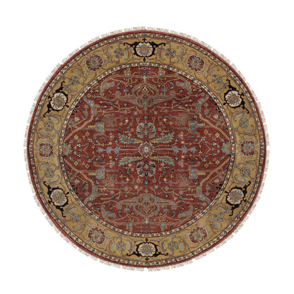 6'2"X6'2" Red Antiqued Fine Heris Hand Knotted New Zealand Wool Round Rug