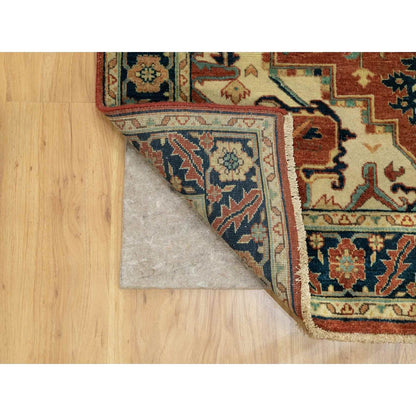 4'1"X6' Hand Knotted Red Antiqued Heris Re-Creation Geometric Design Rug