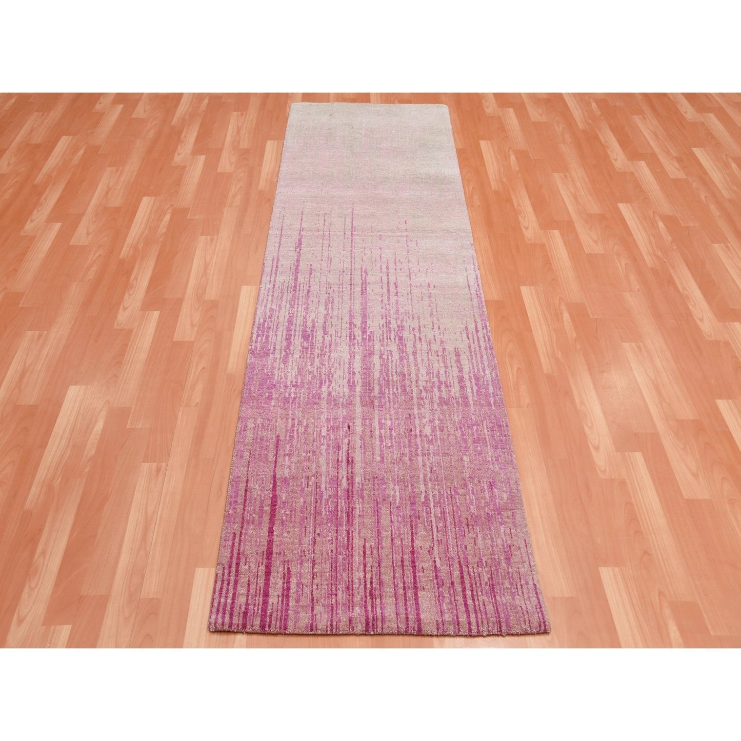 2'7"X8'3" Pink Hand Knotted Vertical Ombre Design Runner Oriental Rug