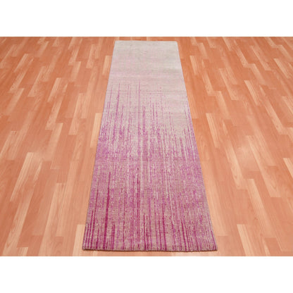 2'7"X8'3" Pink Hand Knotted Vertical Ombre Design Runner Oriental Rug
