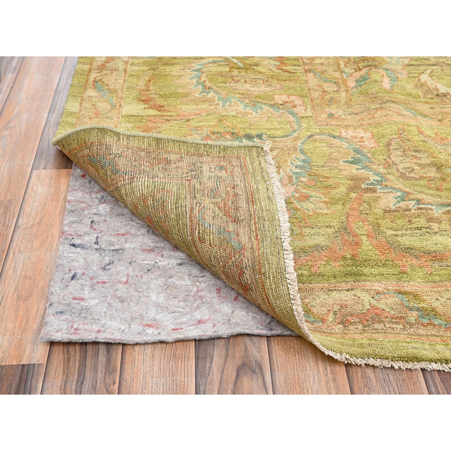 8'10"X12'1" Chino Green Vintage Rajasthan 100% Wool Hand Knotted Rug