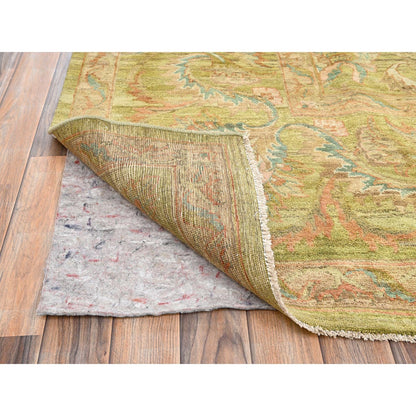 8'10"X12'1" Chino Green Vintage Rajasthan 100% Wool Hand Knotted Rug