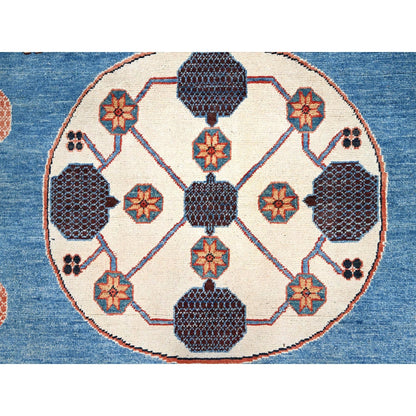 9'1"X11'9" Blue Khotan Design Hand Knotted Soft Wool Oriental Rug