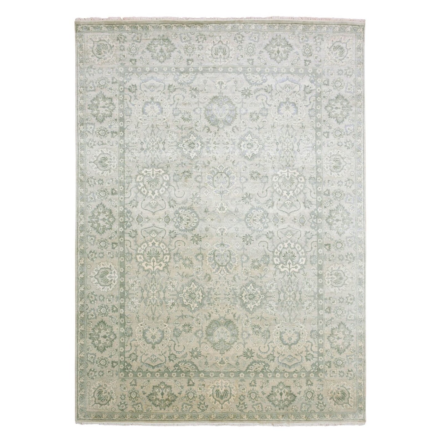 8'6"X12' Oushak Design With Touches Of Gold Pure Silk Hand Knotted Rug