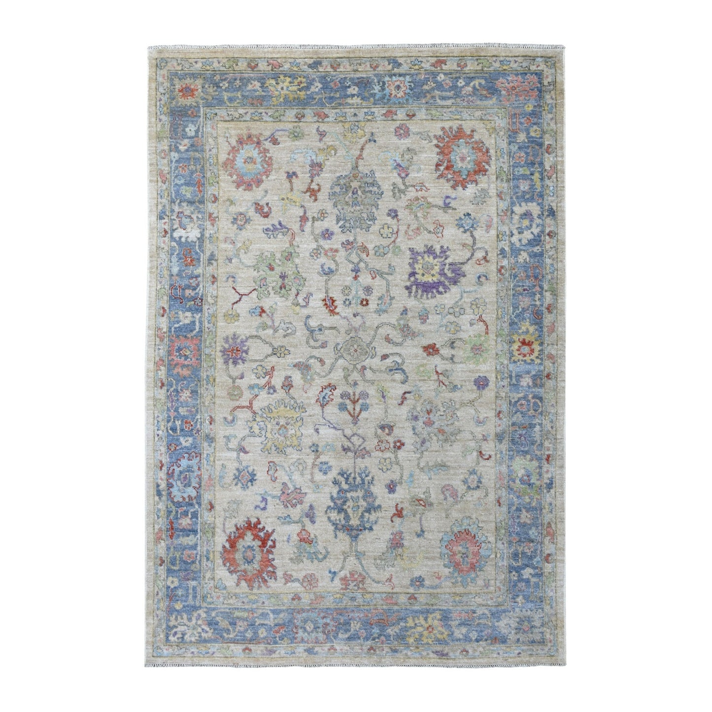 5'10"X9' Taupe Angora Oushak In A Colorful Palette Wool Hand Knotted Rug