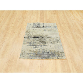 Rug 3'x5' Ivory Abstract Design Wool And Silk Hand Knotted