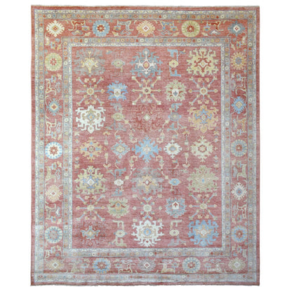 11'10"X14'3" Red Afghan Angora Oushak Wool Hand Knotted Oversized Rug