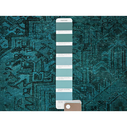 5'5"X8'3" Teal Overdyed Vintage Zoroastrian Heris Hand Knotted Wool Rug