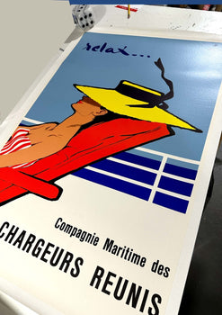 Relax Rene Gruau Compagnie Reunis French Boat Vintage Travel Poster On Linenback