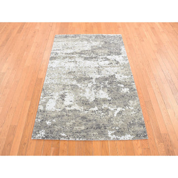 4'X6' Green Abstract Galaxy Design 100% Wool Hand Knotted Rug