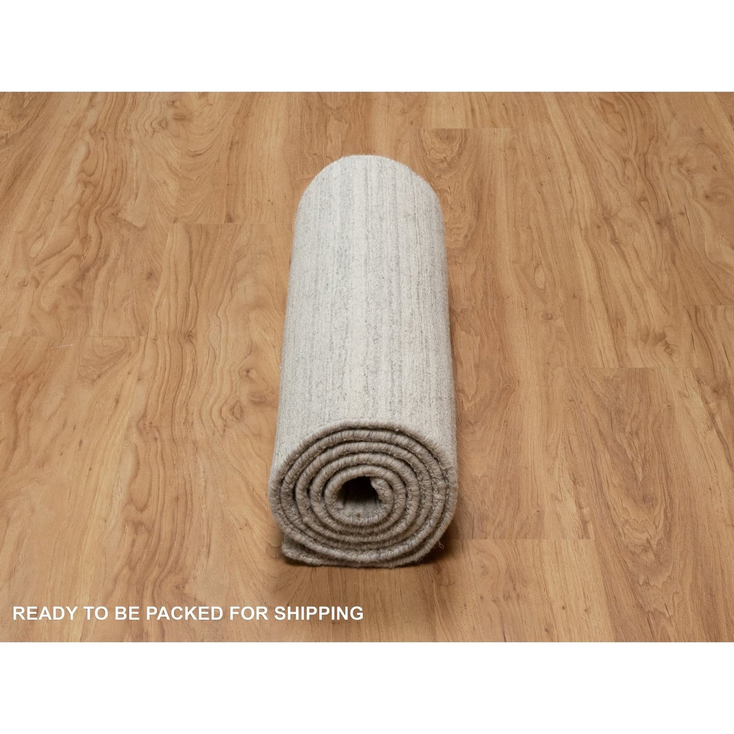 2'5"X8' Beige Plain Modern Design Undyed Pure Wool Hand Loomed Runner Rug