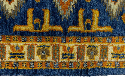 Vintage Style Blue Geometric Kazak Runner Rug