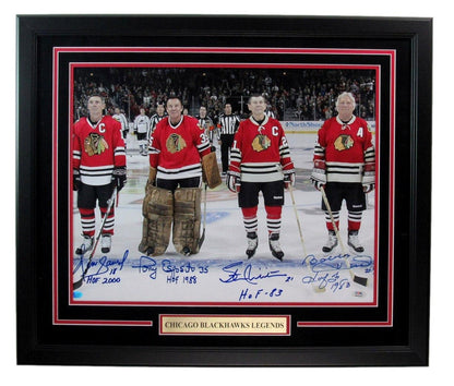Hull/Mikita/Esposito/Savard Multi-Signed 16X20 Photo Blackhawks Framed Psa/Dna