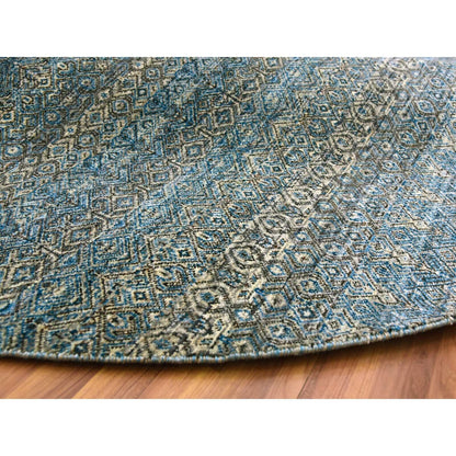 10'X10' Blue 100% Wool Hand Knotted Kohinoor Herrita Design Round Rug