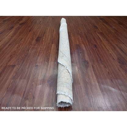 5'9"X5'9" Ivory Heris All Over Design Pure Wool Hand Knotted Round Rug