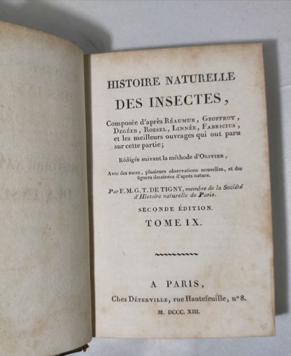 1813 Histoire Naturelle Des Insectes Tome Ix De Tigny Hand-Colored Plates Buffon